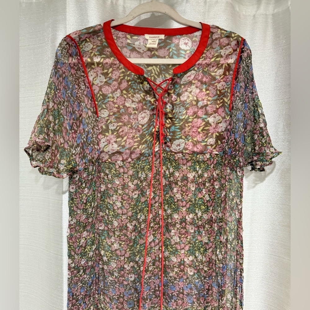 Sundance Boho Floral Mesh Sheer Maxi Dress Women's Size Large - Picture 3 of 8